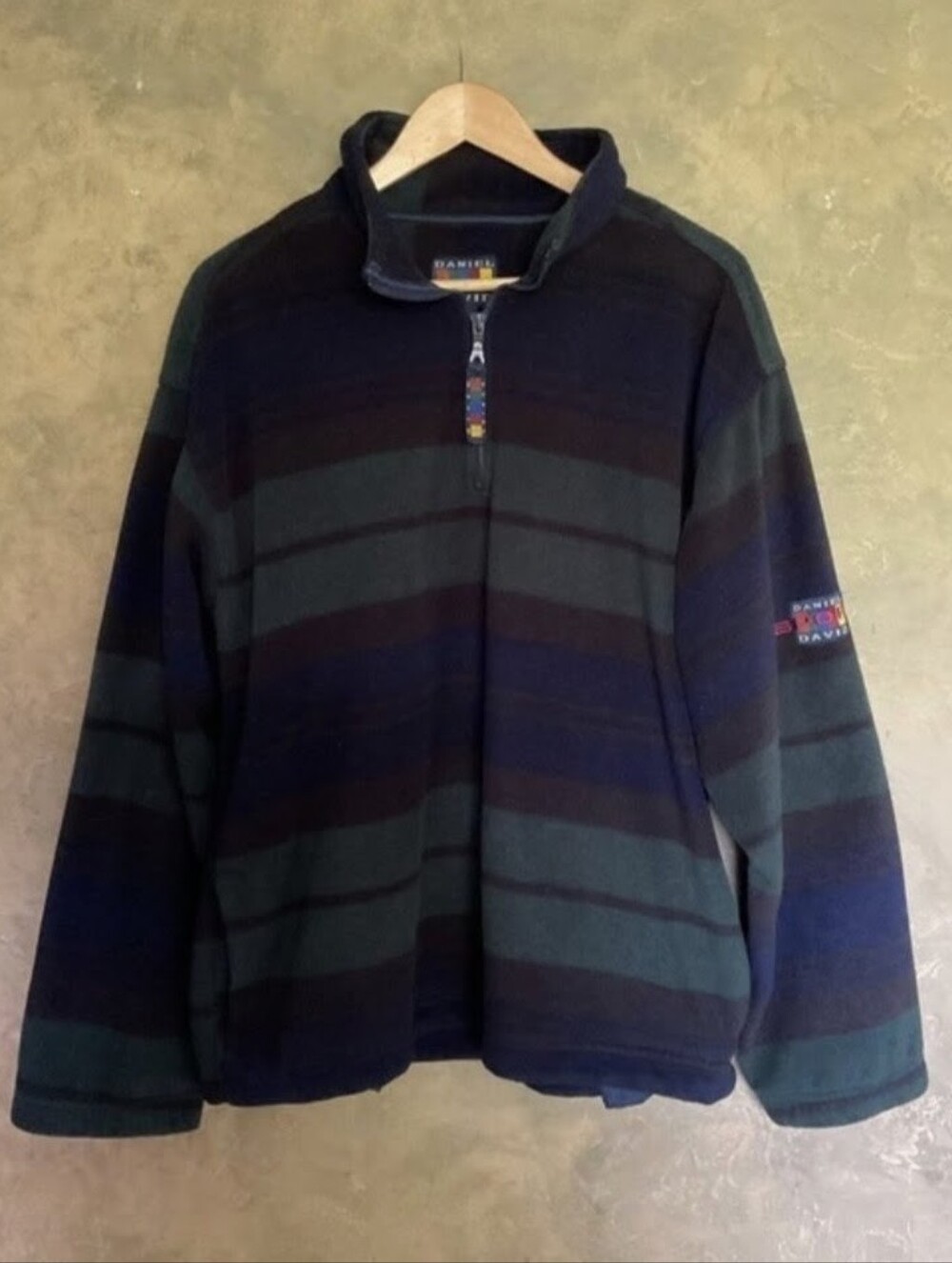 Vintage 90s Daniel David Sport Quarter Zip Oversized Fleece Jacket M Blue Green